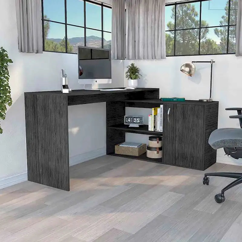 Bureau en L pour le bureau, le salon et l'appartement, chêne fumé