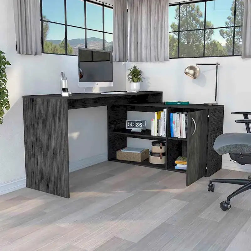 Bureau en L pour le bureau, le salon et l'appartement, chêne fumé