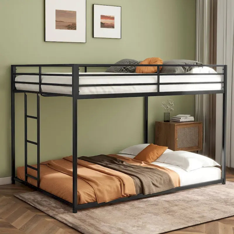 Modern Full-Size Bunk Bed (with Black Metal Guardrails)