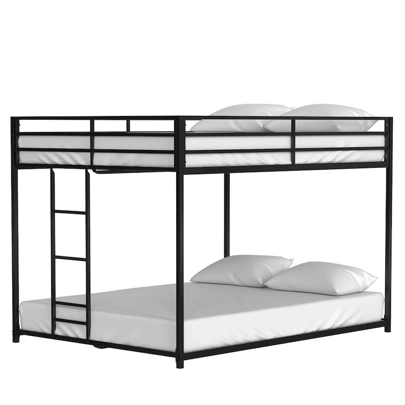 Modern Full-Size Bunk Bed (with Black Metal Guardrails)