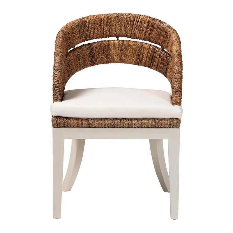 Chaise de salle à manger bohème en jonc de mer naturel et bois d’acajou