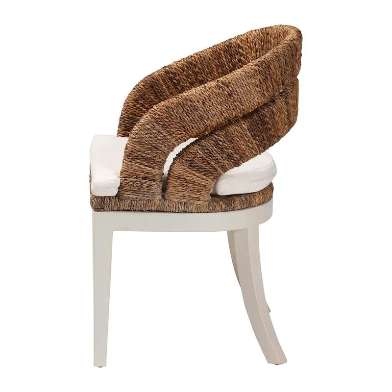 Chaise de salle à manger bohème en jonc de mer naturel et bois d’acajou
