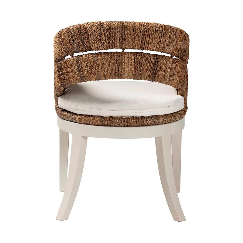 Chaise de salle à manger bohème en jonc de mer naturel et bois d’acajou