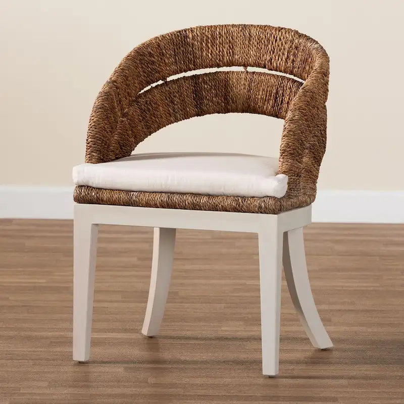 Bohemian Natural Seagrass and Mahogany Wood Dining Chair