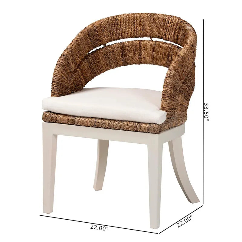 Bohemian Natural Seagrass and Mahogany Wood Dining Chair